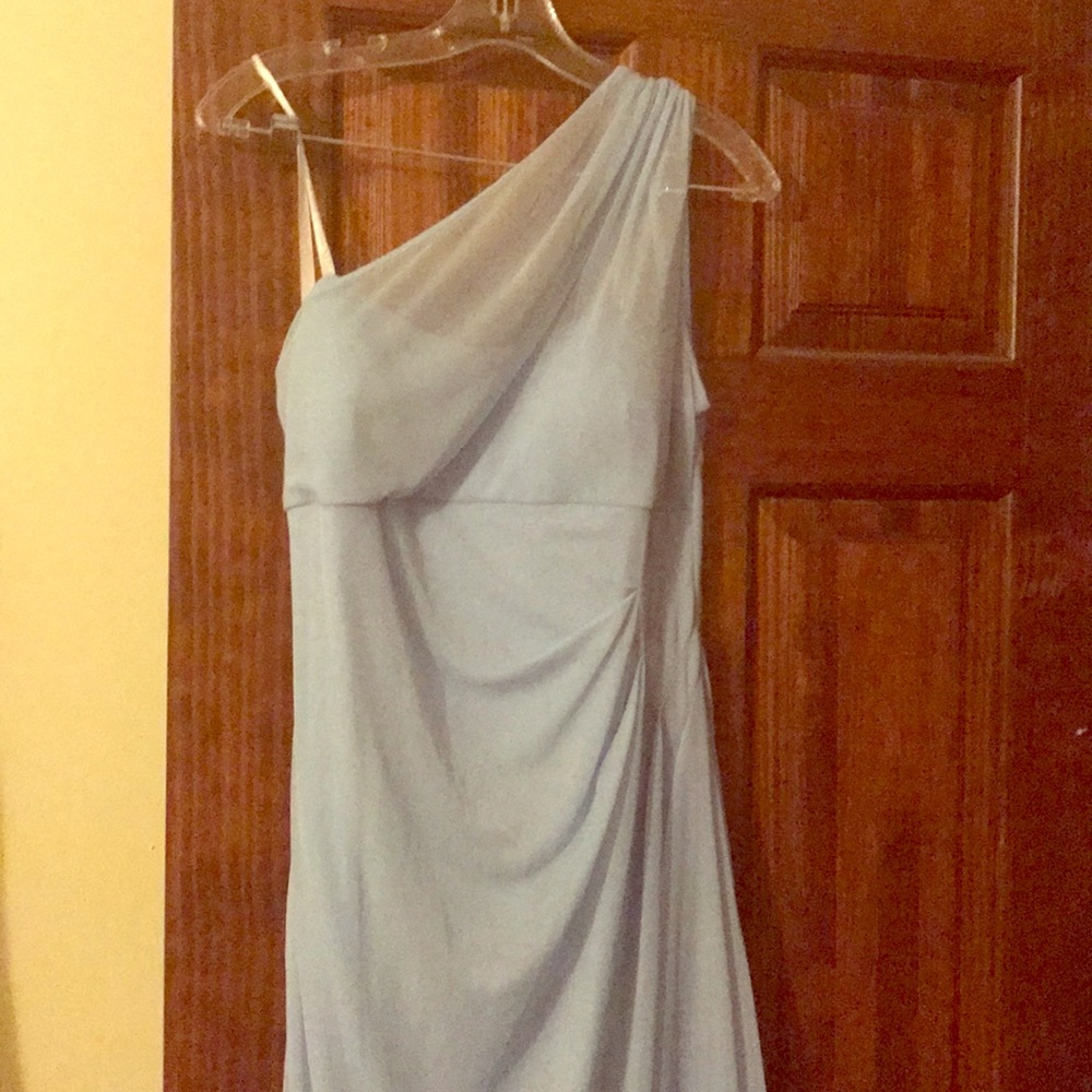 David’s bridal long mesh ice blue bridesmaid dress